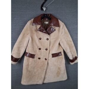 Vintage Finger Hut Fashions Womens Coat 14 Cream Sherpa Leather Double 80s USA‎